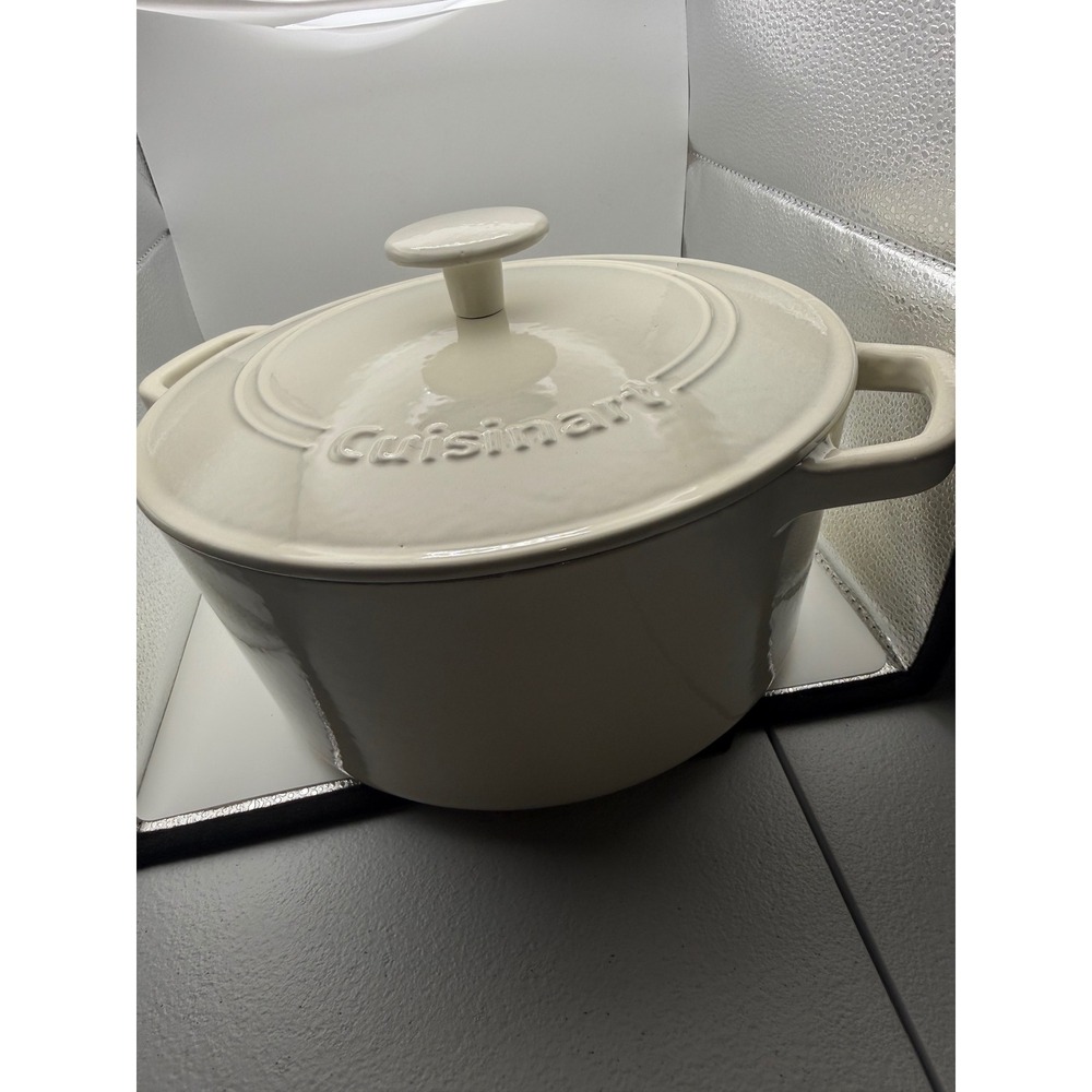 Cuisinart 5 Qt Enameled Cast Iron Round Dutch Oven Casserole Off White CI650-25